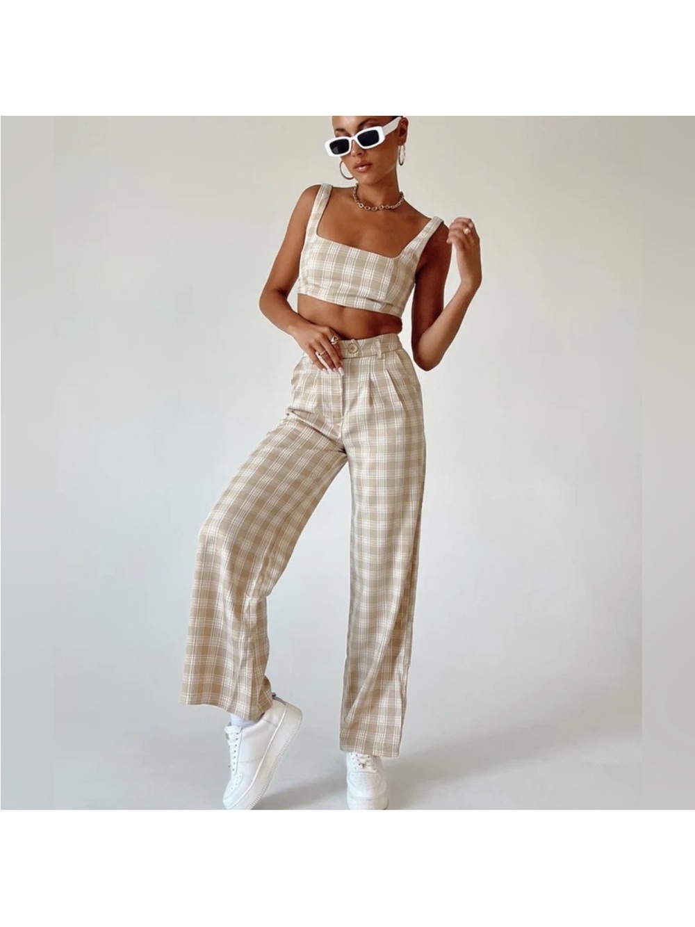 Princess Polly Huxley Set Beige Check Set